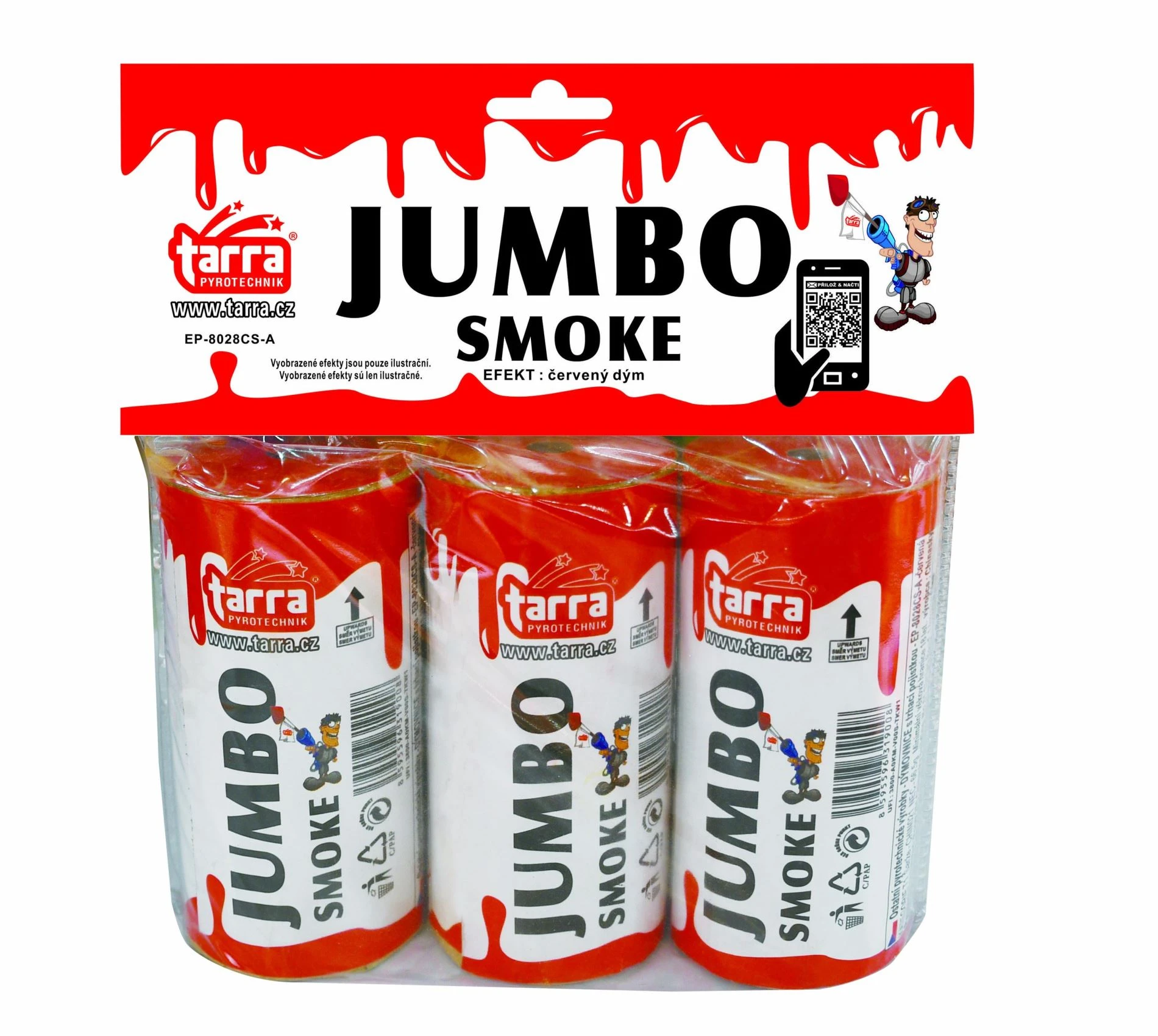 DÝMOVNICE - JUMBO SMOKE - ČERVENÁ - 3ks - 16/3  trhací pojistka