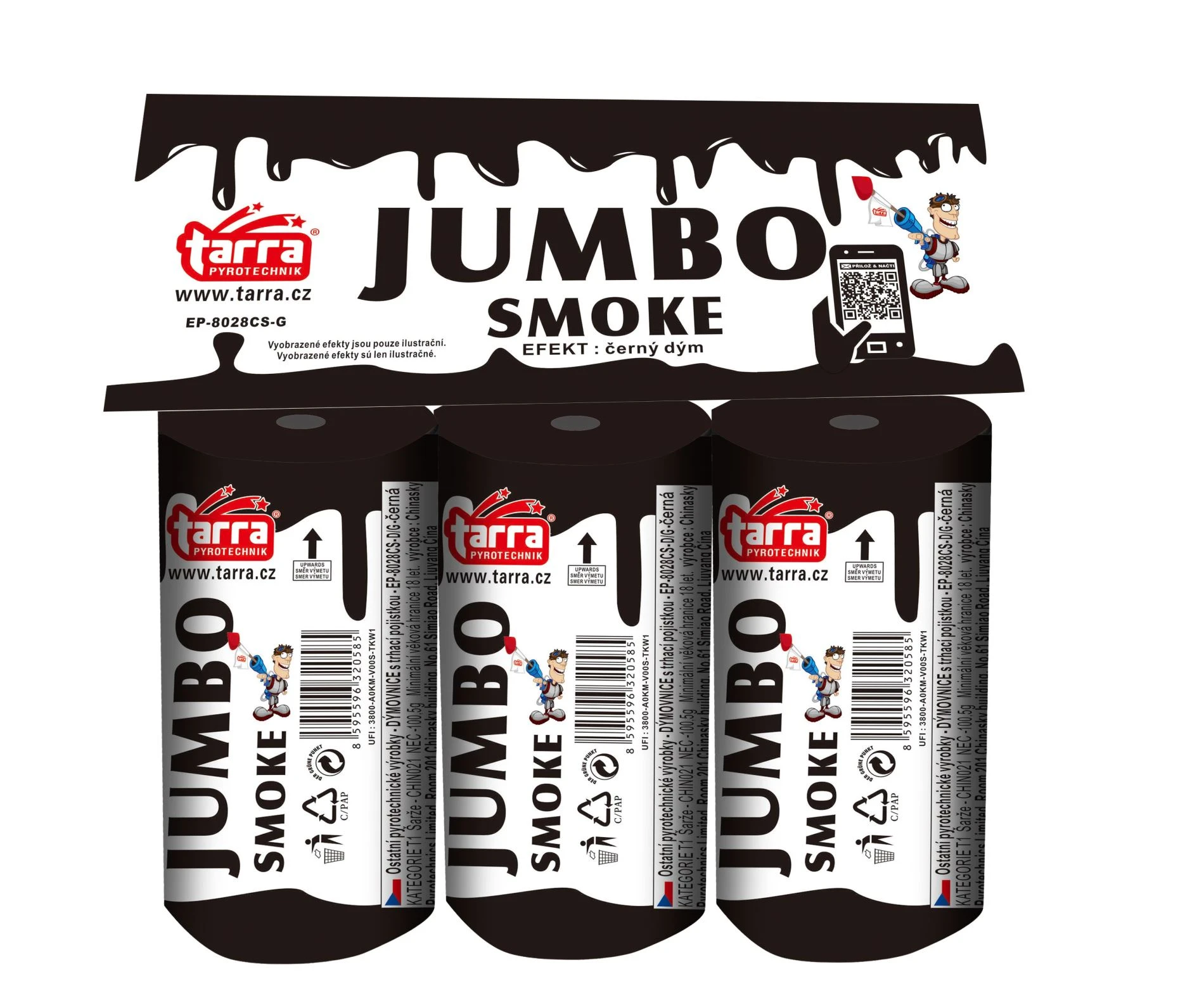 DÝMOVNICE - JUMBO SMOKE -  ČERNÁ - 3ks - 16/3  trhací pojistka